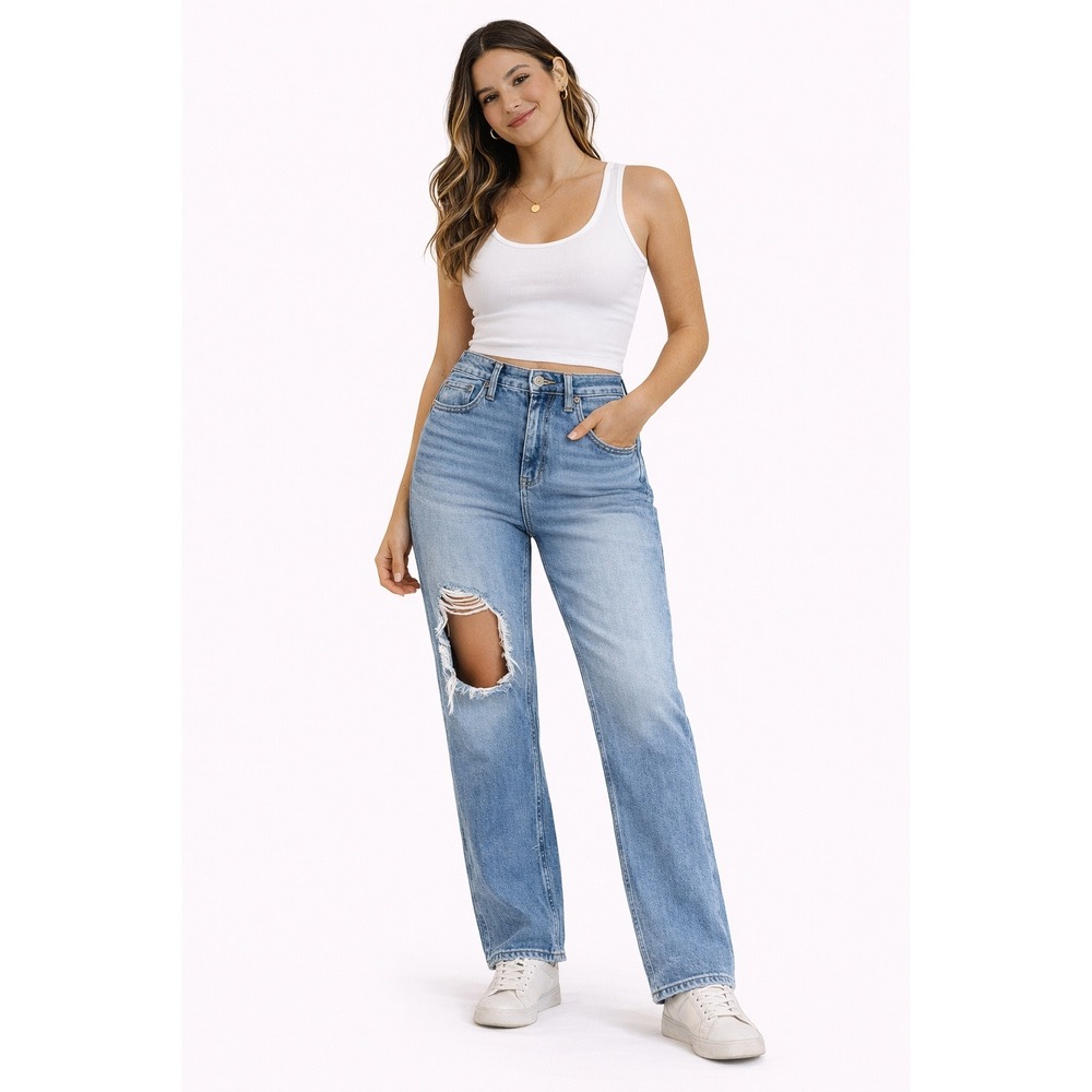 Hollister Vintage Straight Jeans Womens 7R Blue Ultra High‎ Rise Distressed 90s